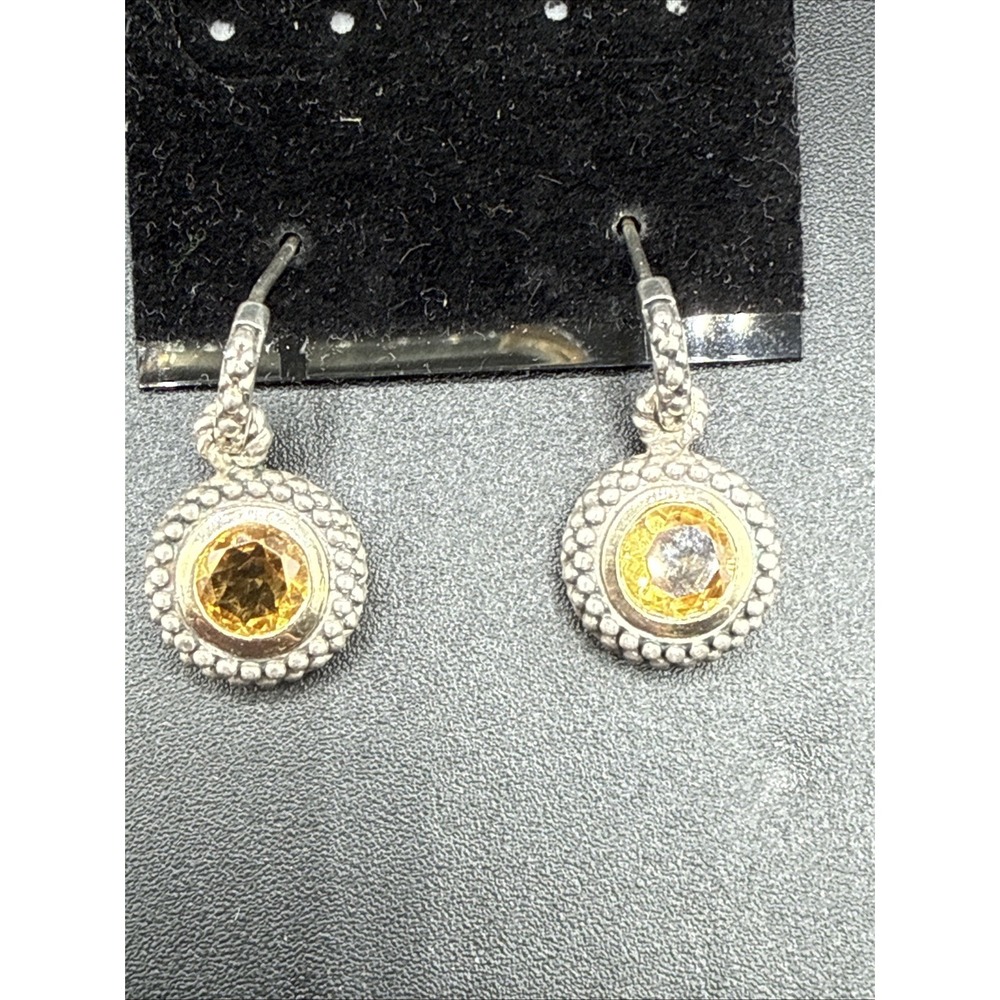 ATR 14K Gold 925 Sterling Silver Citrine Dangle Drop Earrings Caviar Beaded VTG - Picture 12 of 14